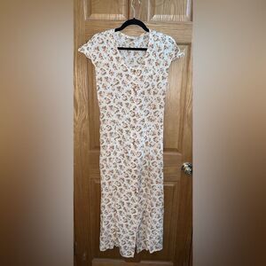 Vintage 90’s Club Monaco Size Medium Challis Tan Floral Midi Corset Back Dress